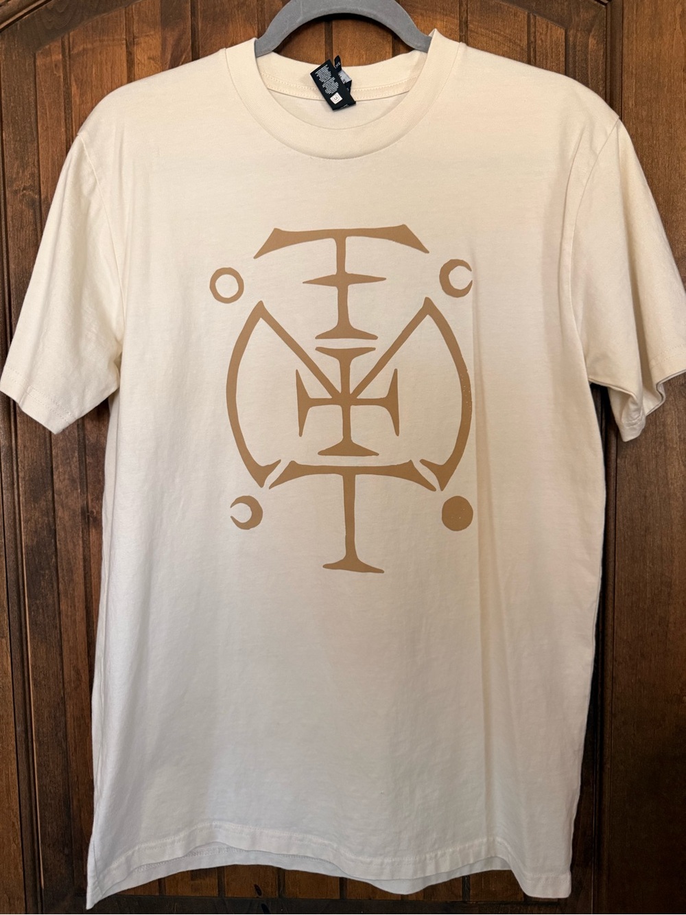 Classic Crew Neck Womens T-Shirt in Cream with Tan Graphic